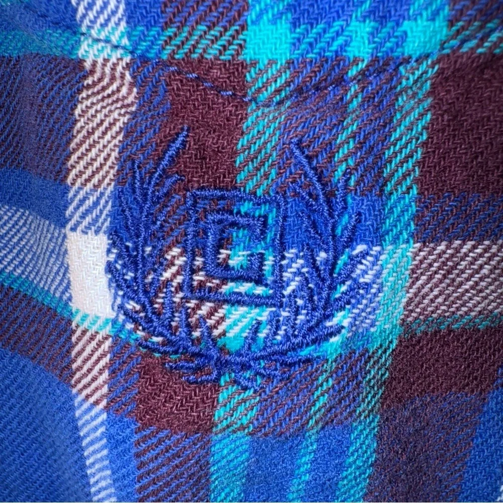 Chaps Men’s Blue Plaid Brushed Flannel Shirt XL Button Front Cotton Logo